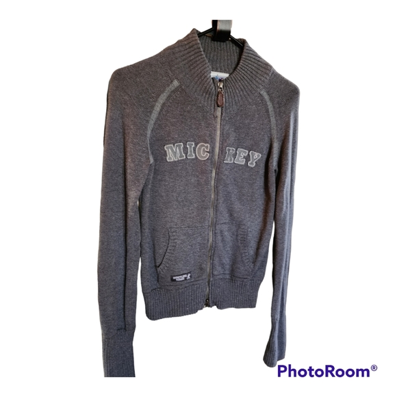 Disneyland Resorts Youth Mickey Spell Out Zip Up Elbow Patches Sweater Sz.S - Picture 1 of 6